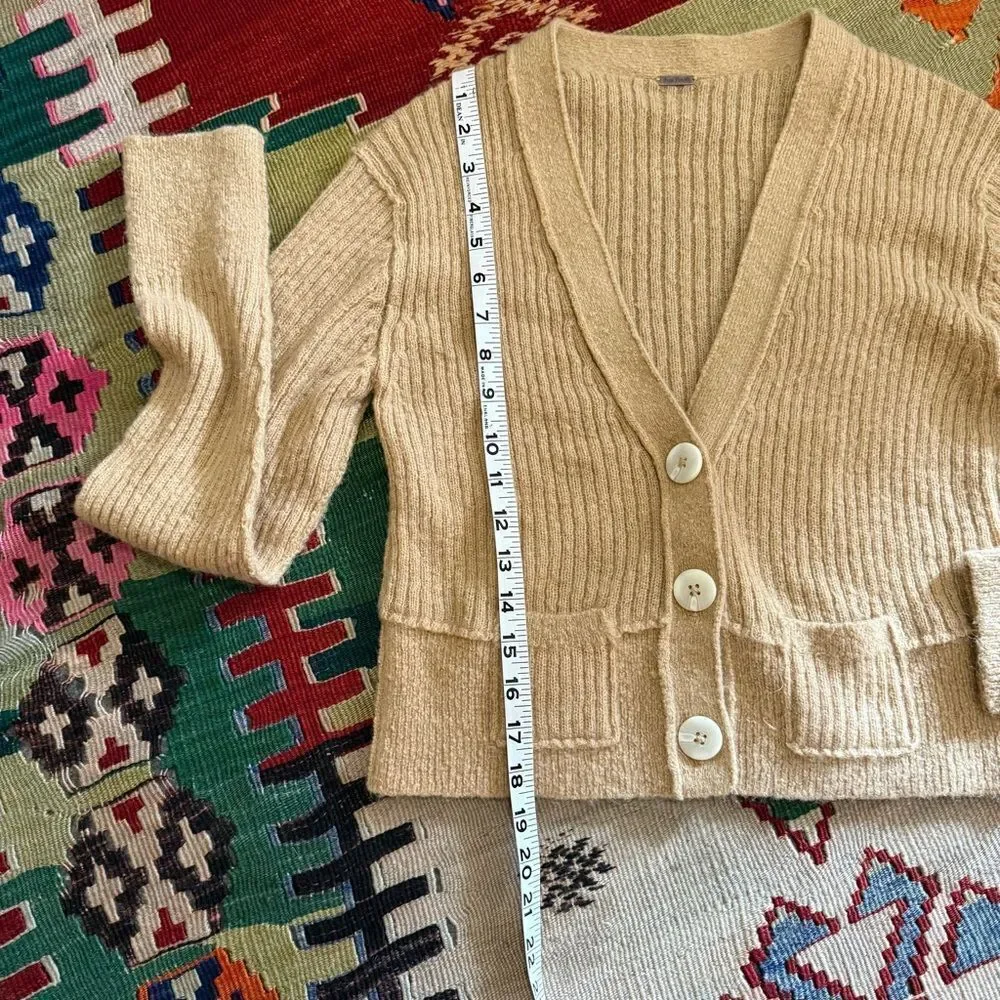 Free People Tan Ribbed MIMOSA CARDIGAN SWEATER